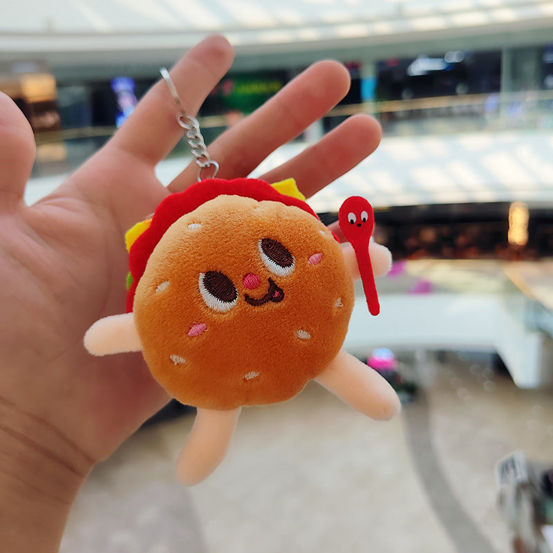 Food Keychains Plush Hamburger Fries Hot Dog Chicken Leg Toast Chips Cute Cartoon Food Dolls Pendant Keys Bags