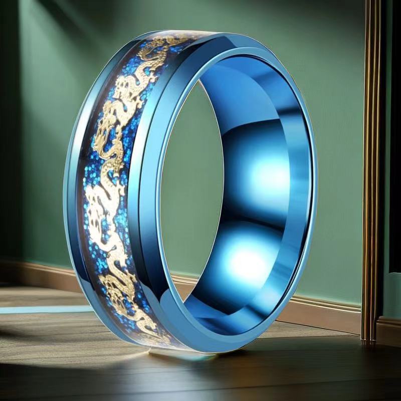 Unisex Titanium Steel Ring With Chinese Dragon Geometric Design For Men And Women Jewelry Daily Wear And Style