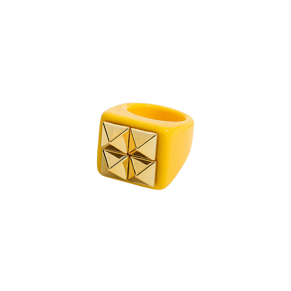 Womens Geometric Resin Ring Trendy Chamfering Square Pattern Cold Wind Ring Fashion Jewelry Average Size Stylish