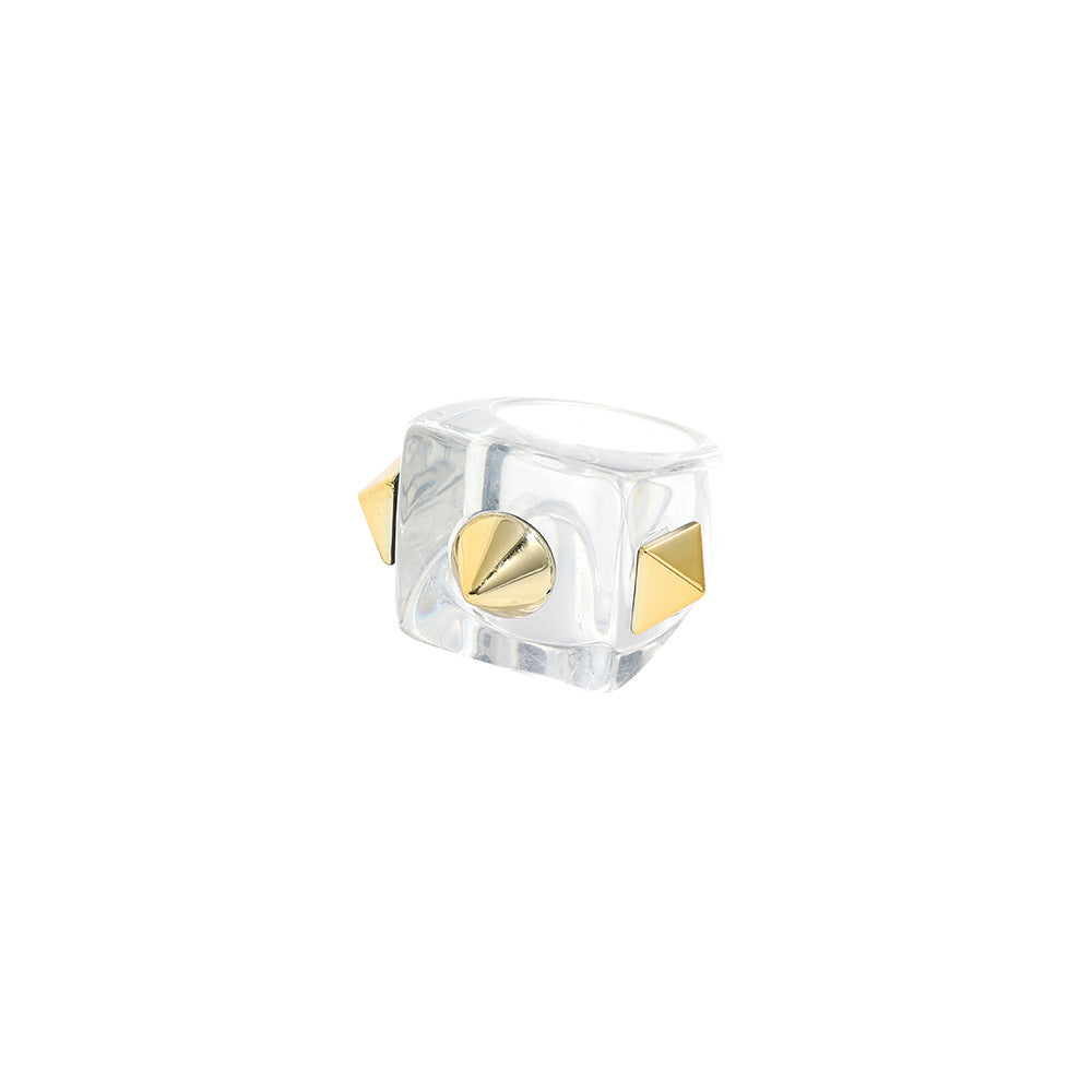 Womens Geometric Resin Ring Trendy Chamfering Square Pattern Cold Wind Ring Fashion Jewelry Average Size Stylish