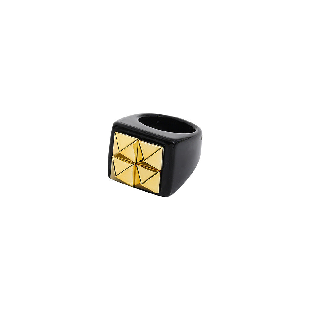Womens Geometric Resin Ring Trendy Chamfering Square Pattern Cold Wind Ring Fashion Jewelry Average Size Stylish