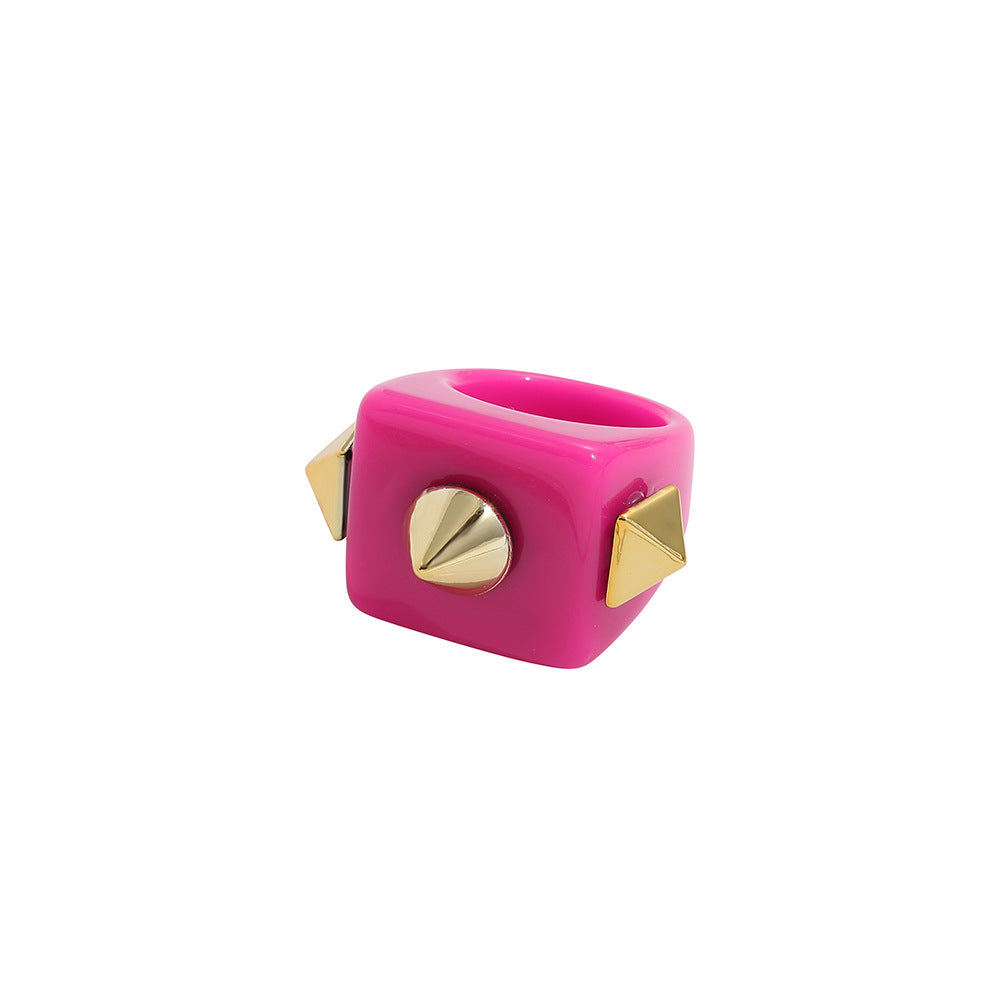 Womens Geometric Resin Ring Trendy Chamfering Square Pattern Cold Wind Ring Fashion Jewelry Average Size Stylish