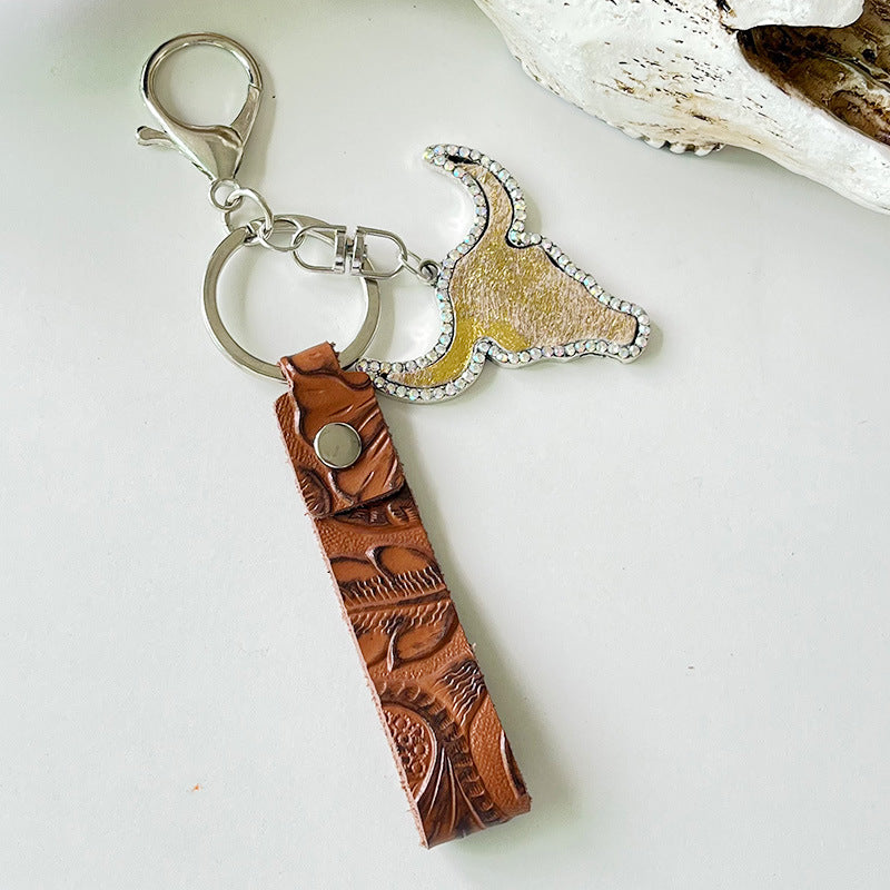 Leather Keychain Handcrafted Ethnic Design Key Holder