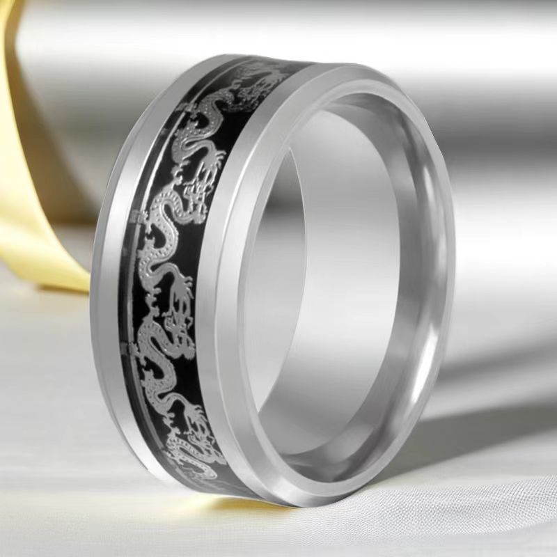 Unisex Titanium Steel Ring With Chinese Dragon Geometric Design For Men And Women Jewelry Daily Wear And Style