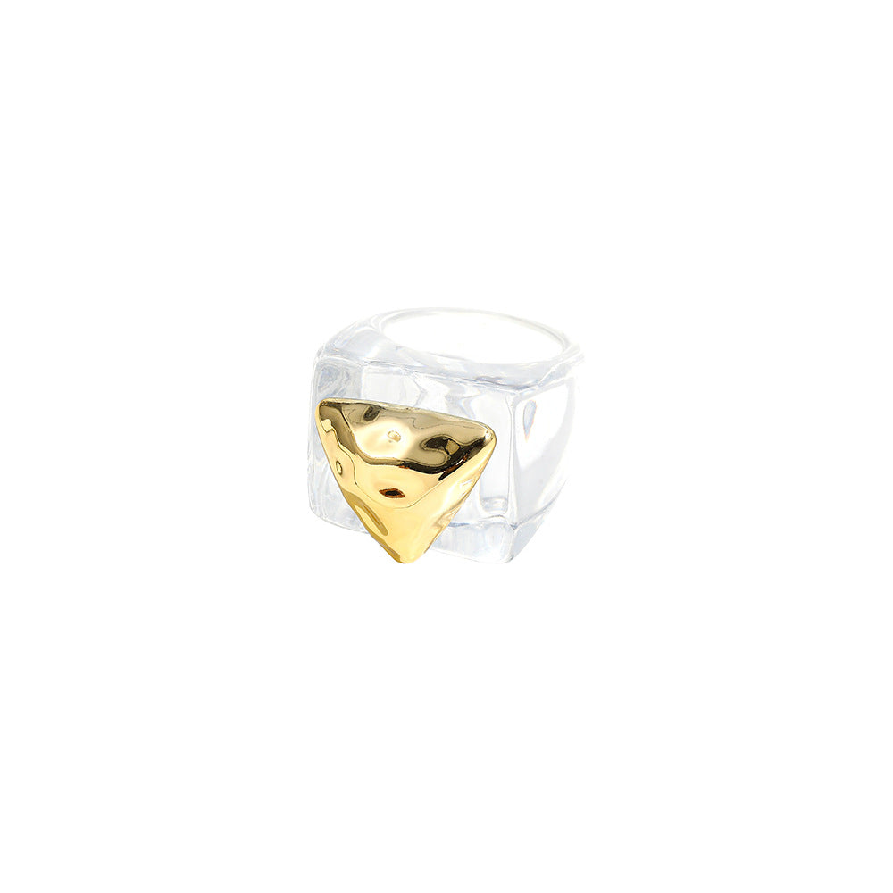 Womens Geometric Resin Ring Trendy Chamfering Square Pattern Cold Wind Ring Fashion Jewelry Average Size Stylish