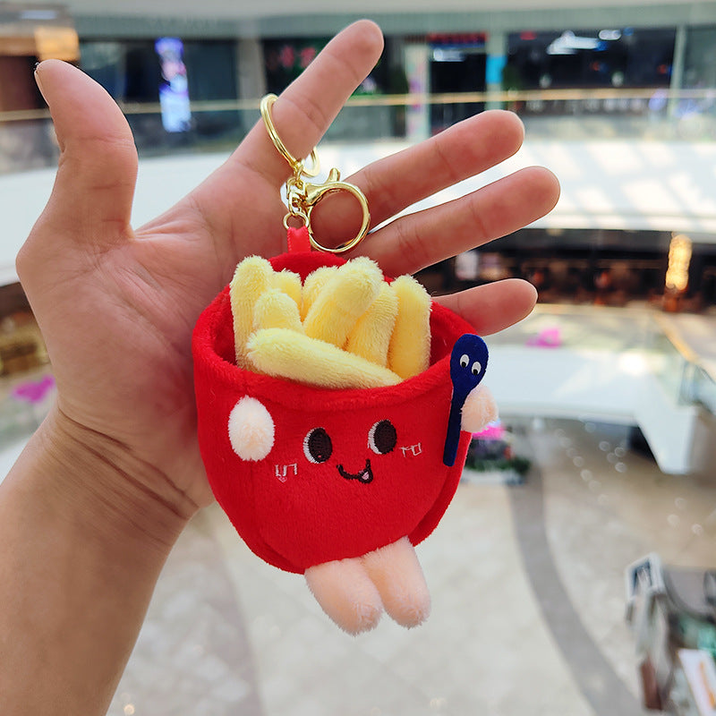 Food Keychains Plush Hamburger Fries Hot Dog Chicken Leg Toast Chips Cute Cartoon Food Dolls Pendant Keys Bags