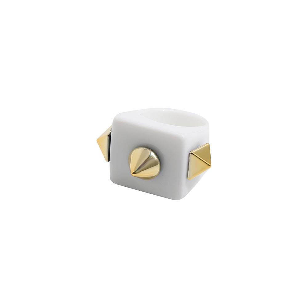 Womens Geometric Resin Ring Trendy Chamfering Square Pattern Cold Wind Ring Fashion Jewelry Average Size Stylish