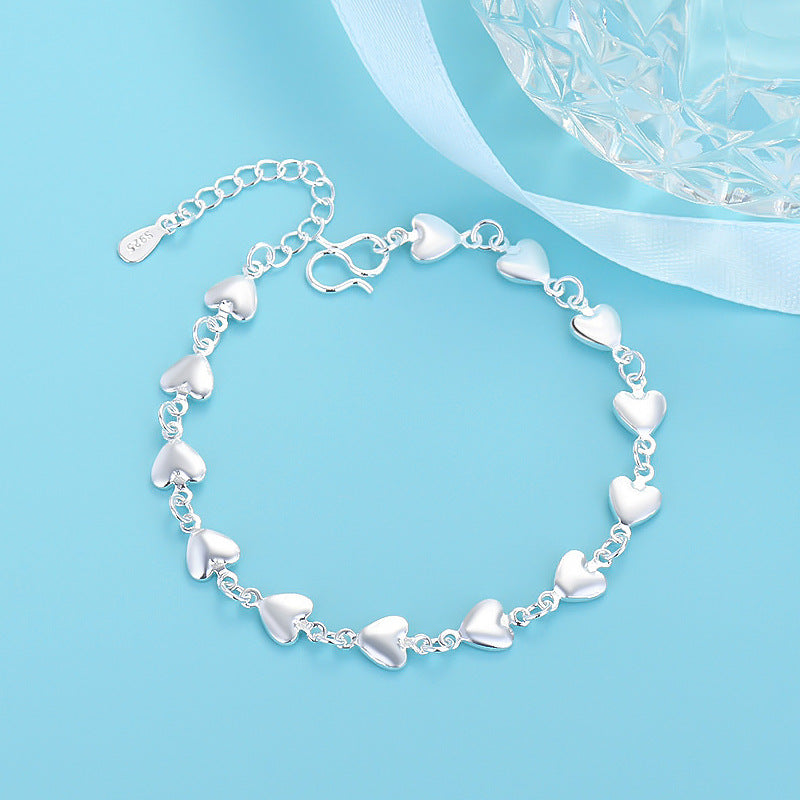 Womens Heart Bracelet Silver Plated Copper Geometric Design Adjustable Length Elegant Everyday Accessory Gifts