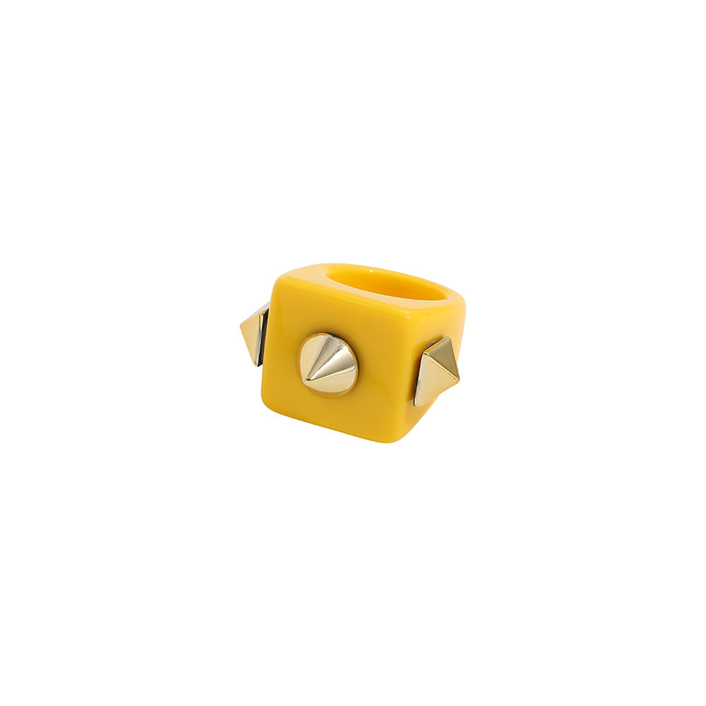 Womens Geometric Resin Ring Trendy Chamfering Square Pattern Cold Wind Ring Fashion Jewelry Average Size Stylish