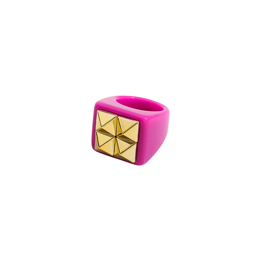 Womens Geometric Resin Ring Trendy Chamfering Square Pattern Cold Wind Ring Fashion Jewelry Average Size Stylish