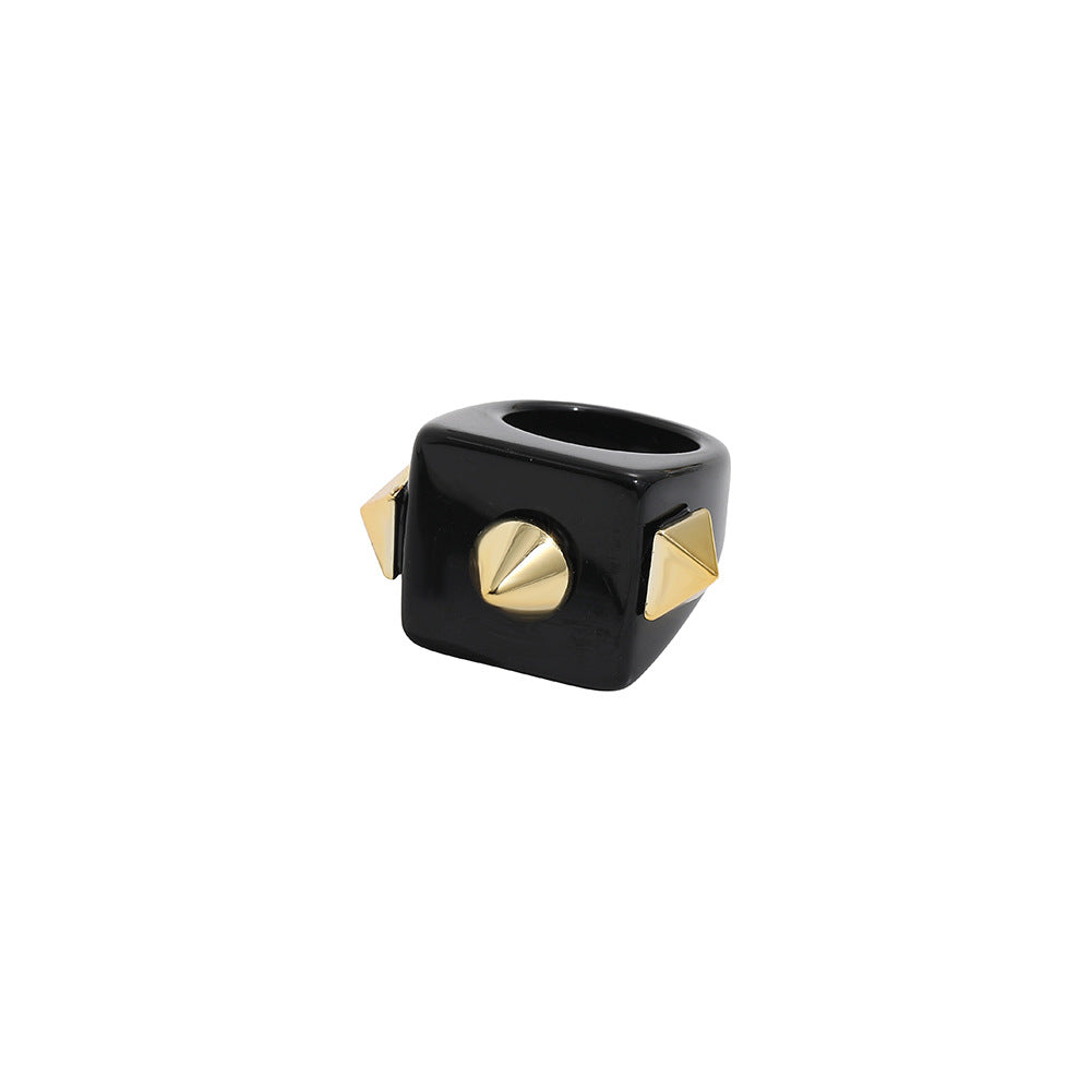 Womens Geometric Resin Ring Trendy Chamfering Square Pattern Cold Wind Ring Fashion Jewelry Average Size Stylish