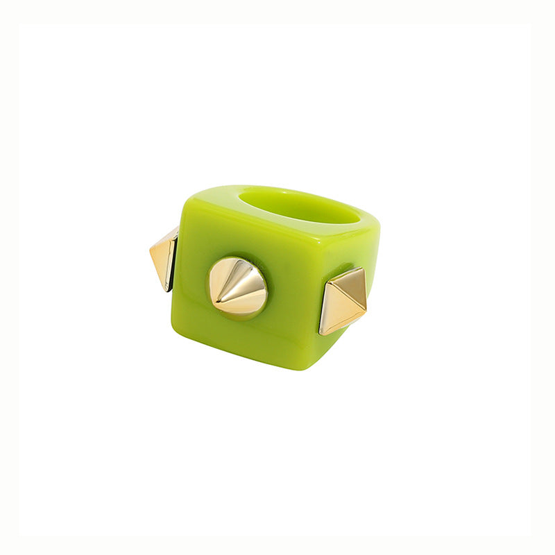 Womens Geometric Resin Ring Trendy Chamfering Square Pattern Cold Wind Ring Fashion Jewelry Average Size Stylish