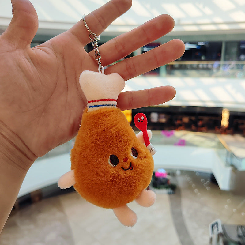 Food Keychains Plush Hamburger Fries Hot Dog Chicken Leg Toast Chips Cute Cartoon Food Dolls Pendant Keys Bags