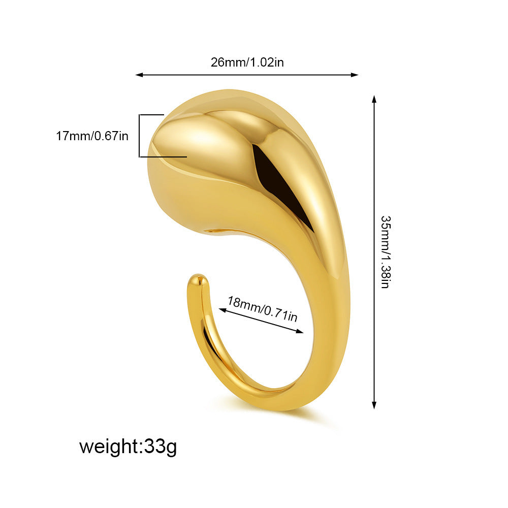 Elegant Water Drop Ring in Gold Tone Stainless Steel for Women Old Money Style Jewelry Elegant Sparkling Style