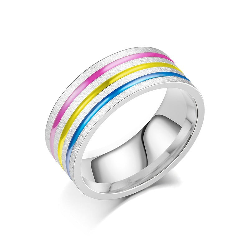 Unisex Titanium Steel Flower Ring With Oiled Finish Silver Rainbow Drip Design Wide Band 8MM Sizes 6 7 8 6 7 8