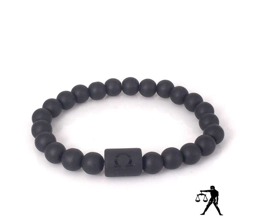 Unisex Beaded Bracelet Frosted Black Onyx Stone With Geometric Pattern 8mm Beads 19cm Length Jewelry For Men And Women