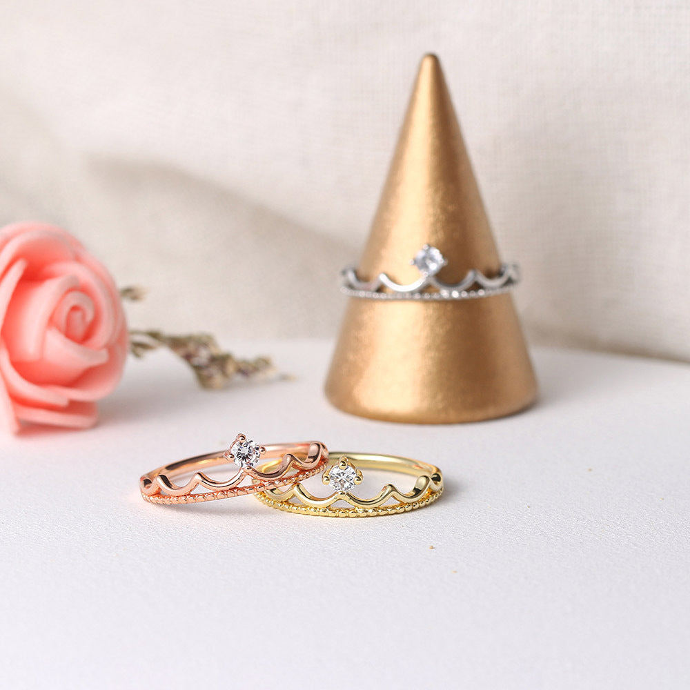 Elegant Crown Ring Gold Plated Copper With Zircon Stones For Women Wedding Band Classic Design Gift Ready Sale