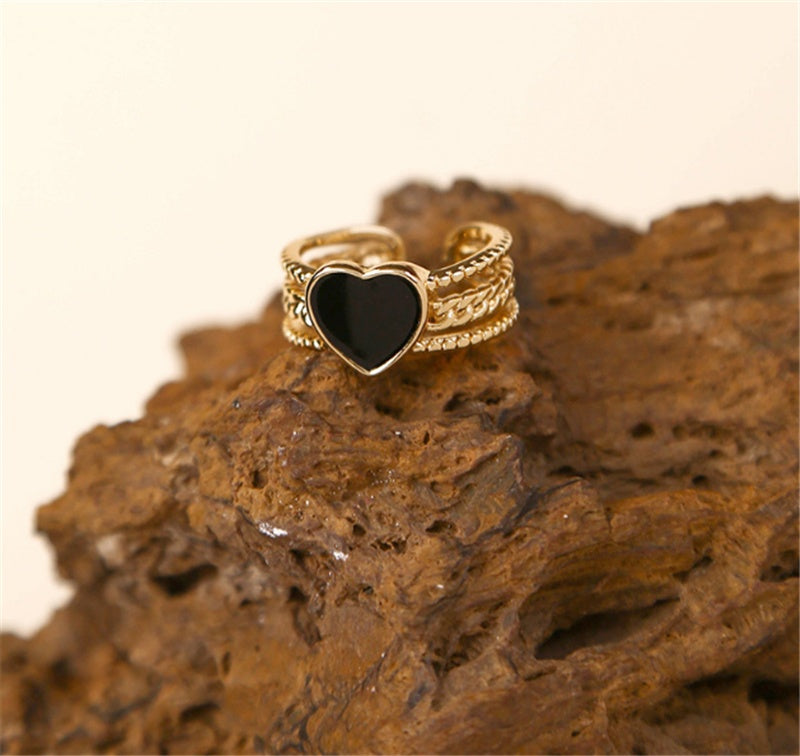 Heart Shaped Love Ring Alloy Vintage Retro Electroplate Niche Design Fashion Jewelry Durable Elegant Statement