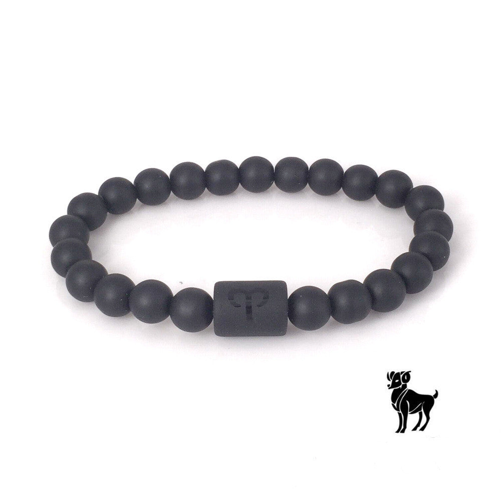 Unisex Beaded Bracelet Frosted Black Onyx Stone With Geometric Pattern 8mm Beads 19cm Length Jewelry For Men And Women
