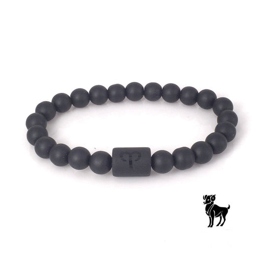 Unisex Beaded Bracelet Frosted Black Onyx Stone With Geometric Pattern 8mm Beads 19cm Length Jewelry For Men And Women