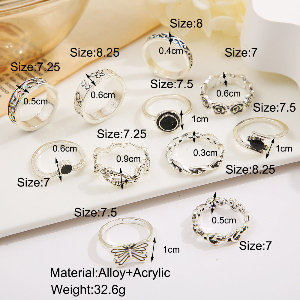 Knuckle Ring Set 11 Piece Vintage Alloy Rings With Geometric Butterfly Snake Moon Star Flower Unisex Deluxe GX