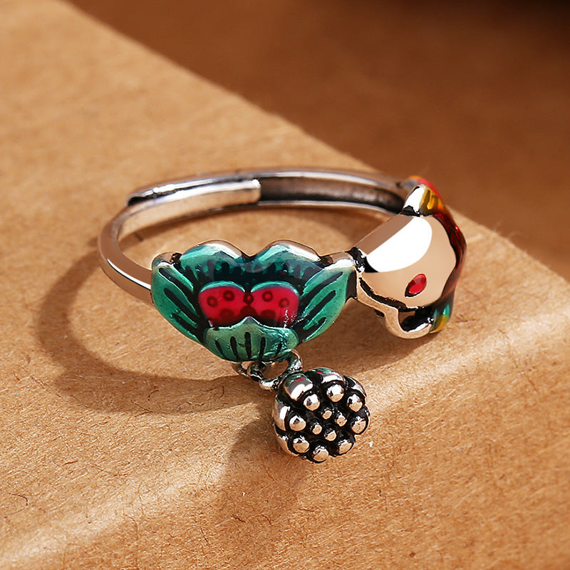 Adjustable Koi Carp Copper Ring Zodiac Ethnic Jewelry