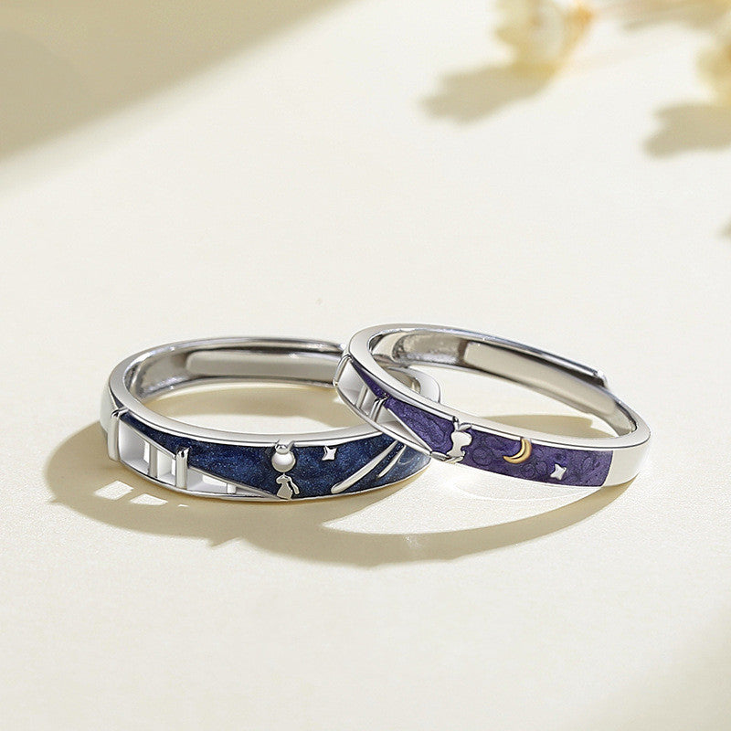 Starry Skies Ring For Lovers Adjustable Opening Couple Ring With Enamel Meteor Design Fashionable High Quality