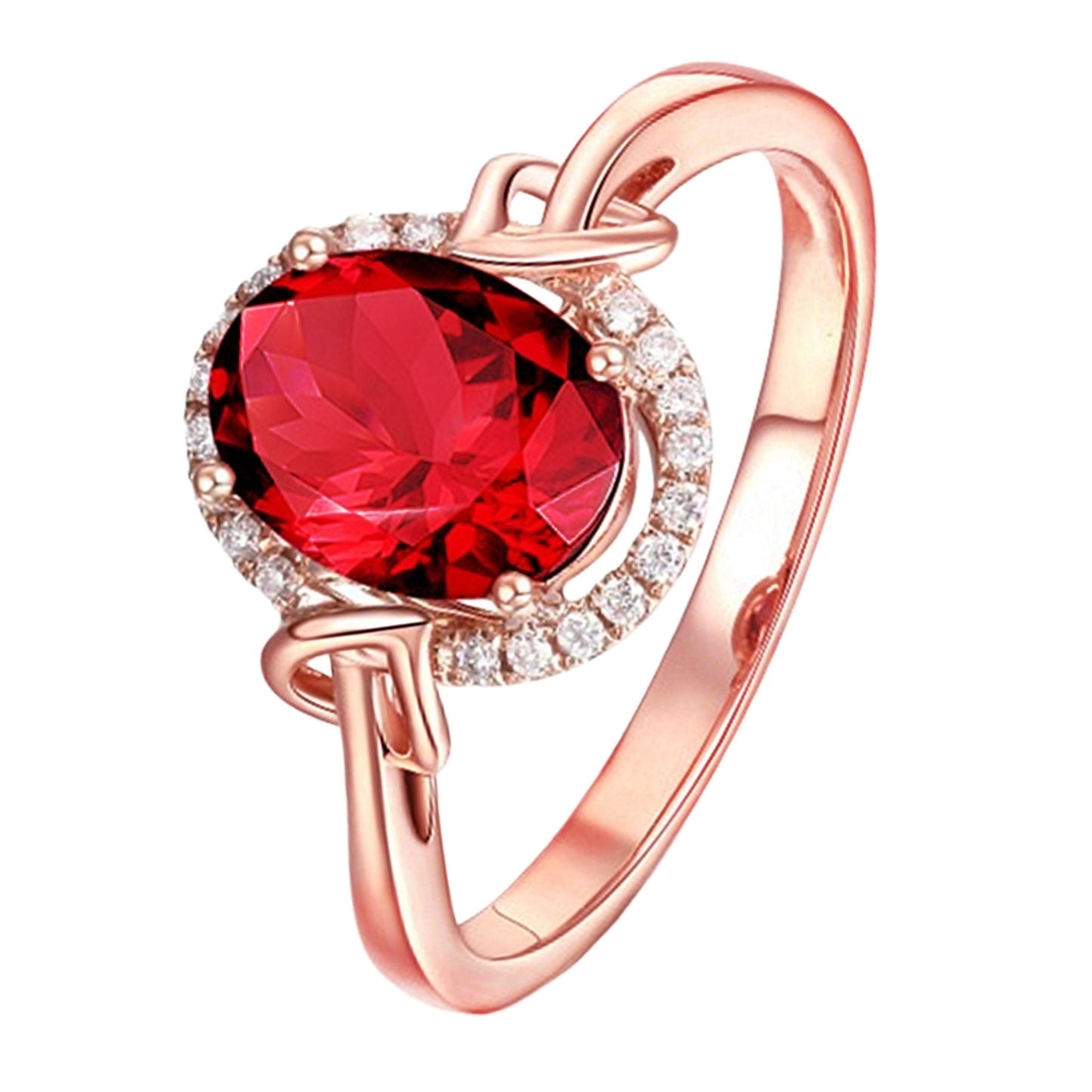 Red Crystal Flower Ring 18K Rose Gold Plated Womens Elegant Dainty Engagement Anniversary Jewelry Gift For Her