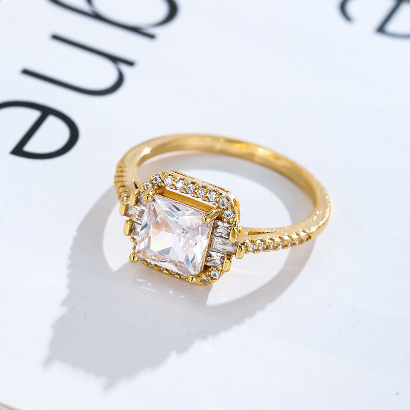 Zircon Inlaid Geometric Ring Silver Plated Copper Elegant Fashion Jewelry Durable Versatile Timeless Accessory