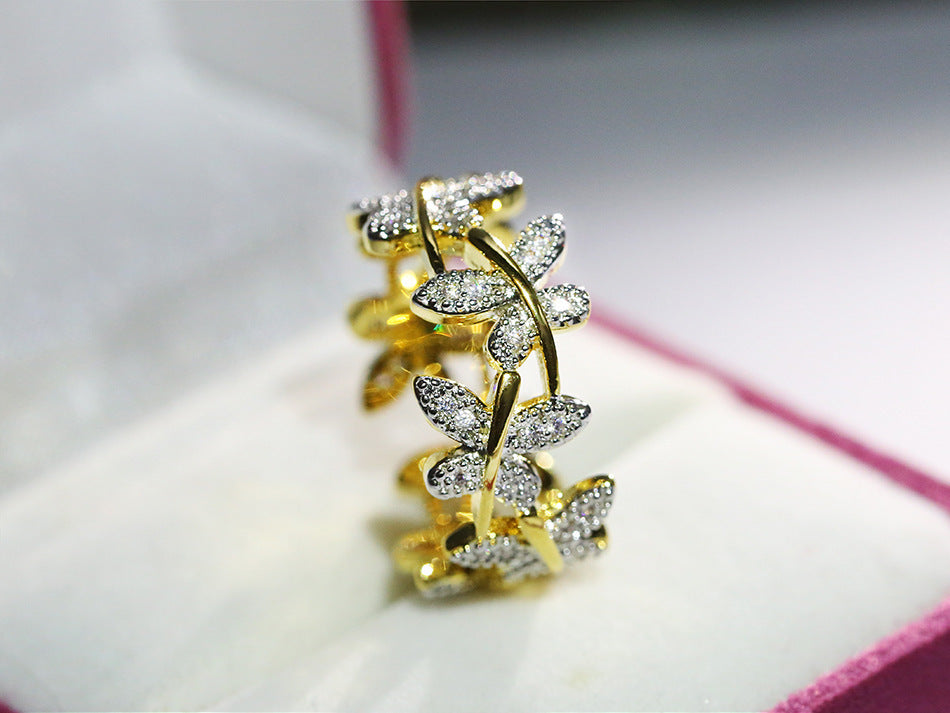 Gold Plated Butterfly Flower Ring for Women Elegant Fashion Jewelry Daily Wear Gift Anniversary Accessory Item