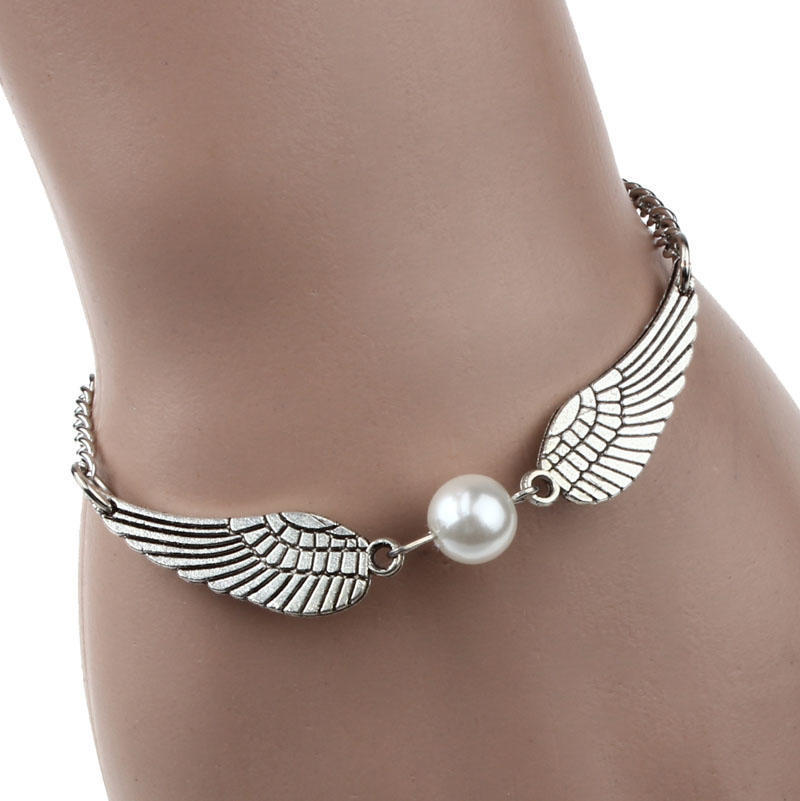 Unisex Angel Wings Pearl Bracelet With Rainbow Accents And Silver Or Copper Chain Yellow Beads European Jewelry