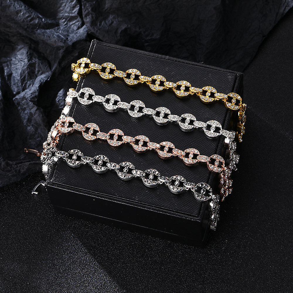 Womens Geometric Round Spot Drill Bracelet Zinc Alloy Electroplated Fashion Bangle Elegant Gift Stylish Accessory