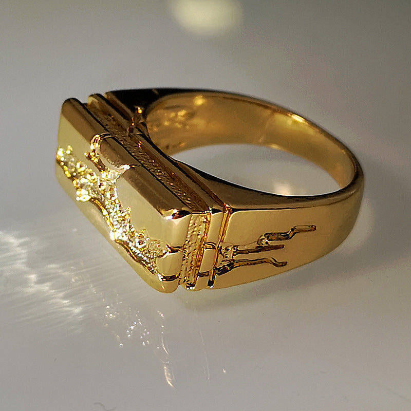 Unisex Geometric Ring Electroplated Gold Alloy Band Everyday Jewelry Crack Design For Men And Women Casual Accessory