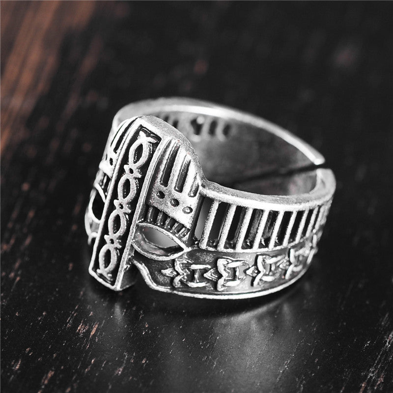 Unisex Metal Ring With Adjustable Opening Geometric Ornament Vintage Hip Hop Fashion Jewelry Silver Electroplated Band
