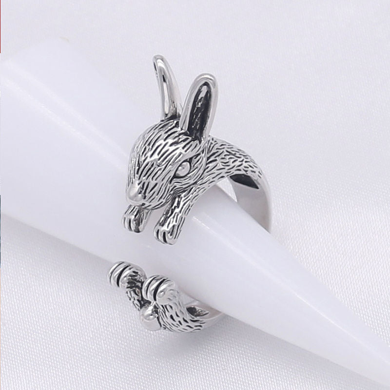 Womens Zodiac Rabbit Ring Adjustable Opening Vintage Copper Ring Fashion Jewelry Beautiful Hip Everyday Accessory