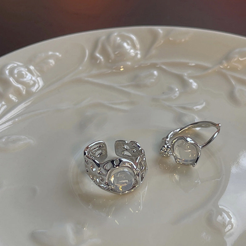 Geometric Moonstone Copper Ring For Women Everyday Wear All Match Fashion Jewelry Modern Everyday Ring Look Up