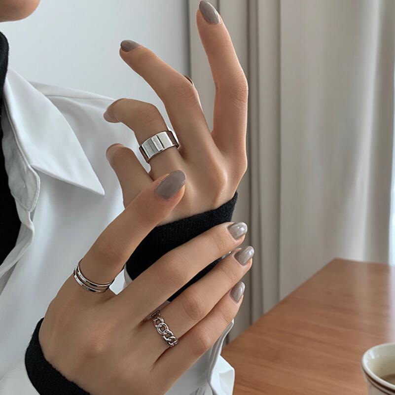 Womens Ring Set Adjustable Three Piece Geometry Rings Metal Electroplated Packaged Korean Style Design Fashion