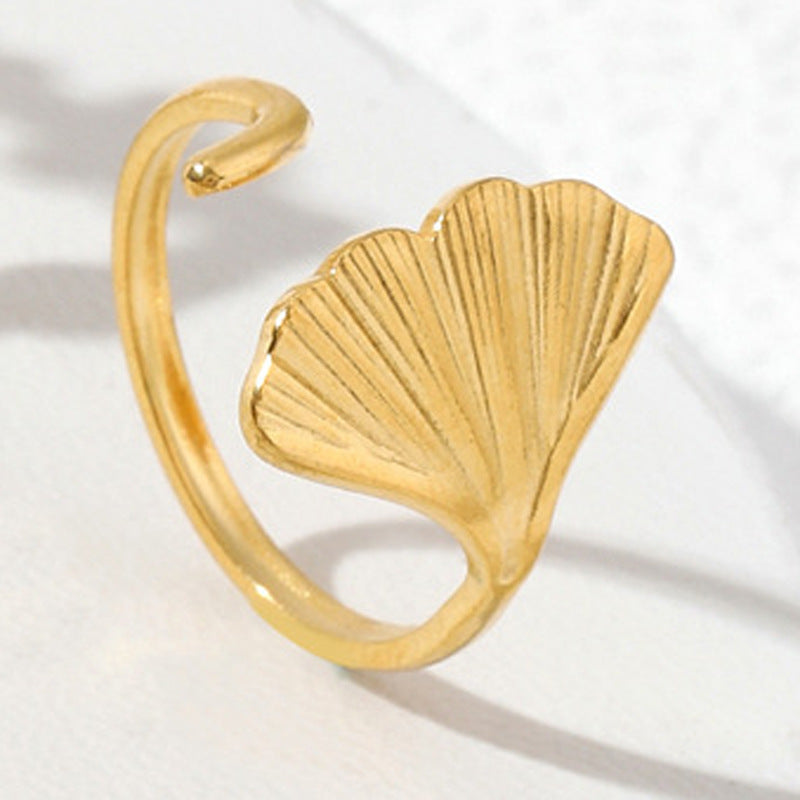 Womens Adjustable Open End Ring Stainless Steel Flower Butterfly Ginkgo Jewelry Fashion Flexible Electroplated