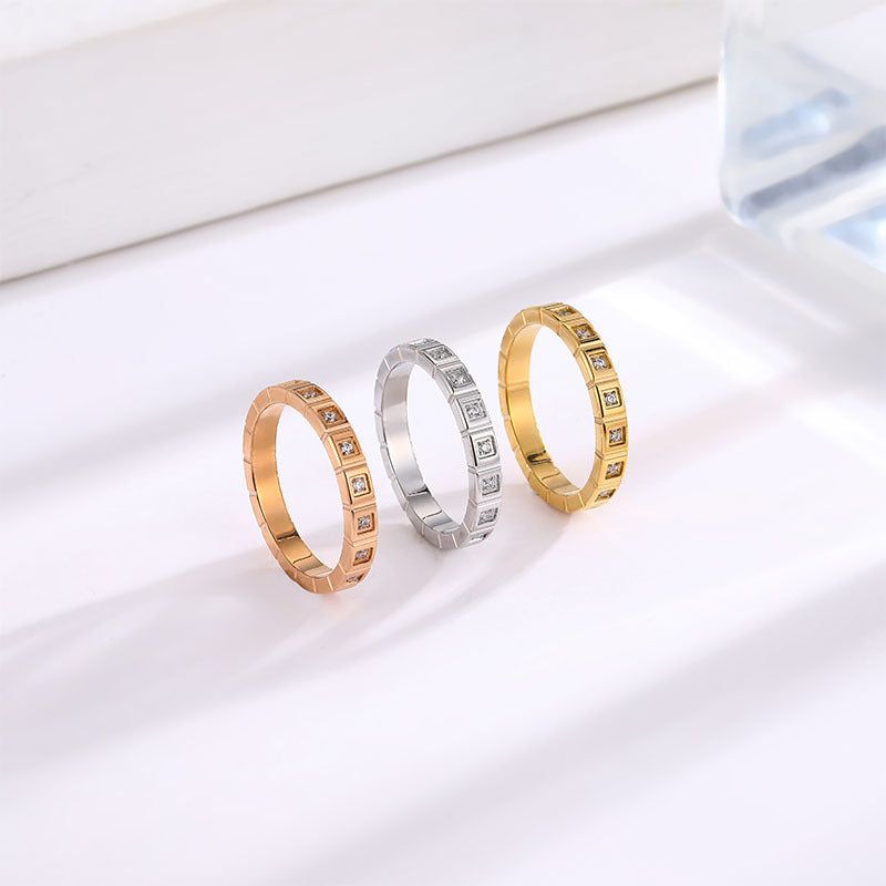 Womens Simple Elegant Square Gang Drill Titanium Steel Ring Hypoallergenic Electroplated Finish For Women Size 6 7 8 9