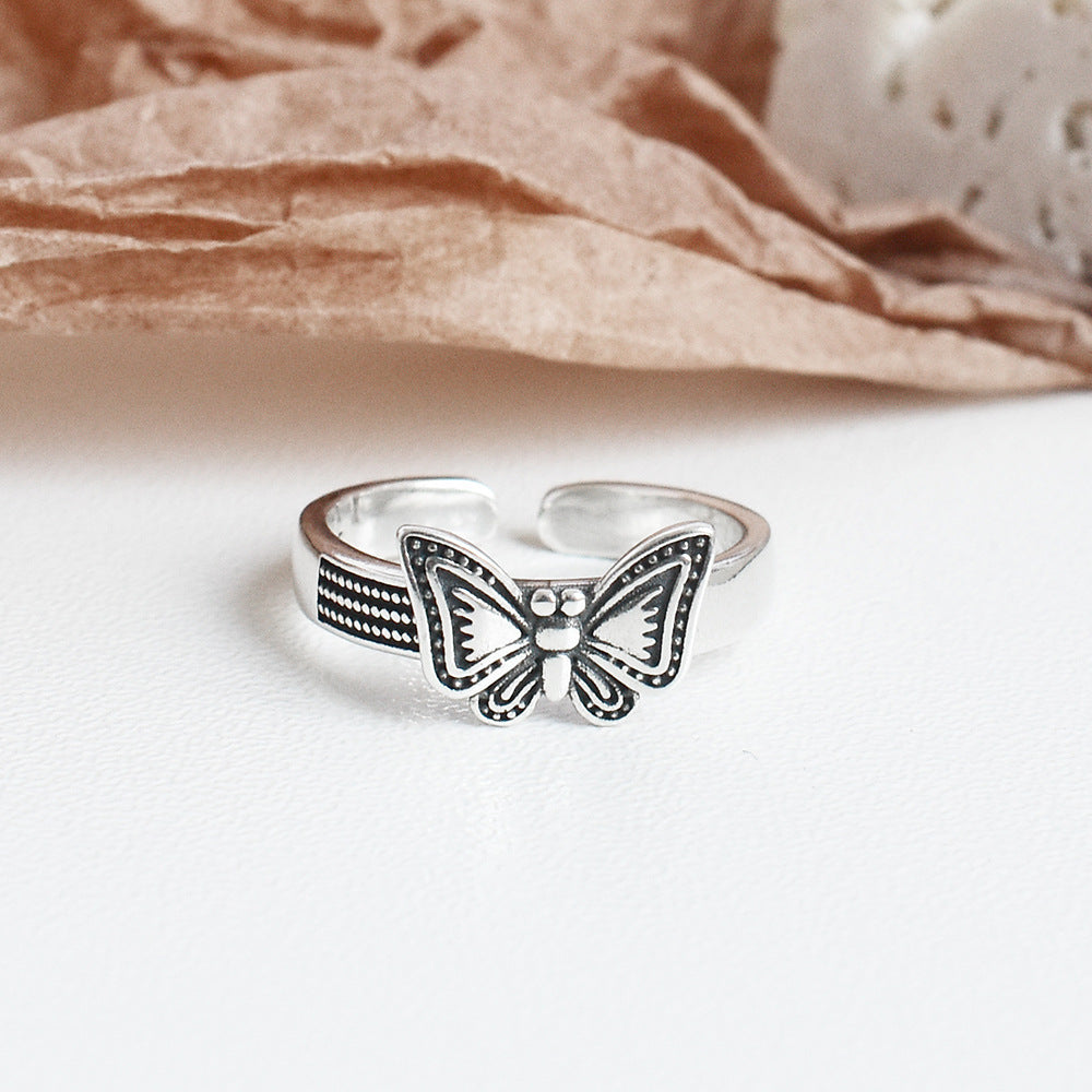 Womens Butterfly Ring 925 Sterling Silver Vintage Insect Retro Design Statement Rings Anniversary Gift For Her