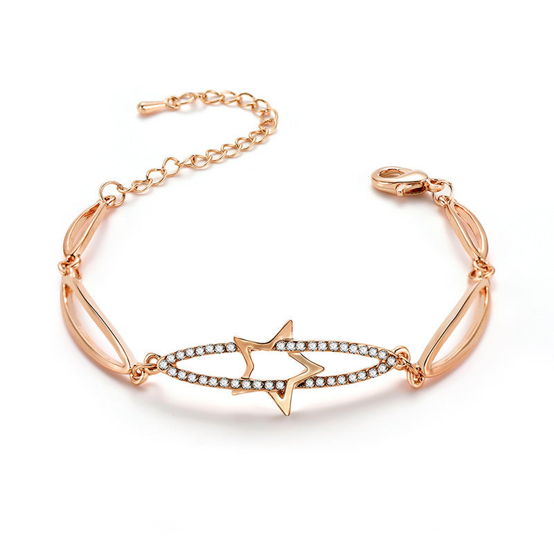 Womens Alloy Bracelet Geometric Electroplated Fashion Jewelry Gift For Her With Five Point Diamond Sleek Trend