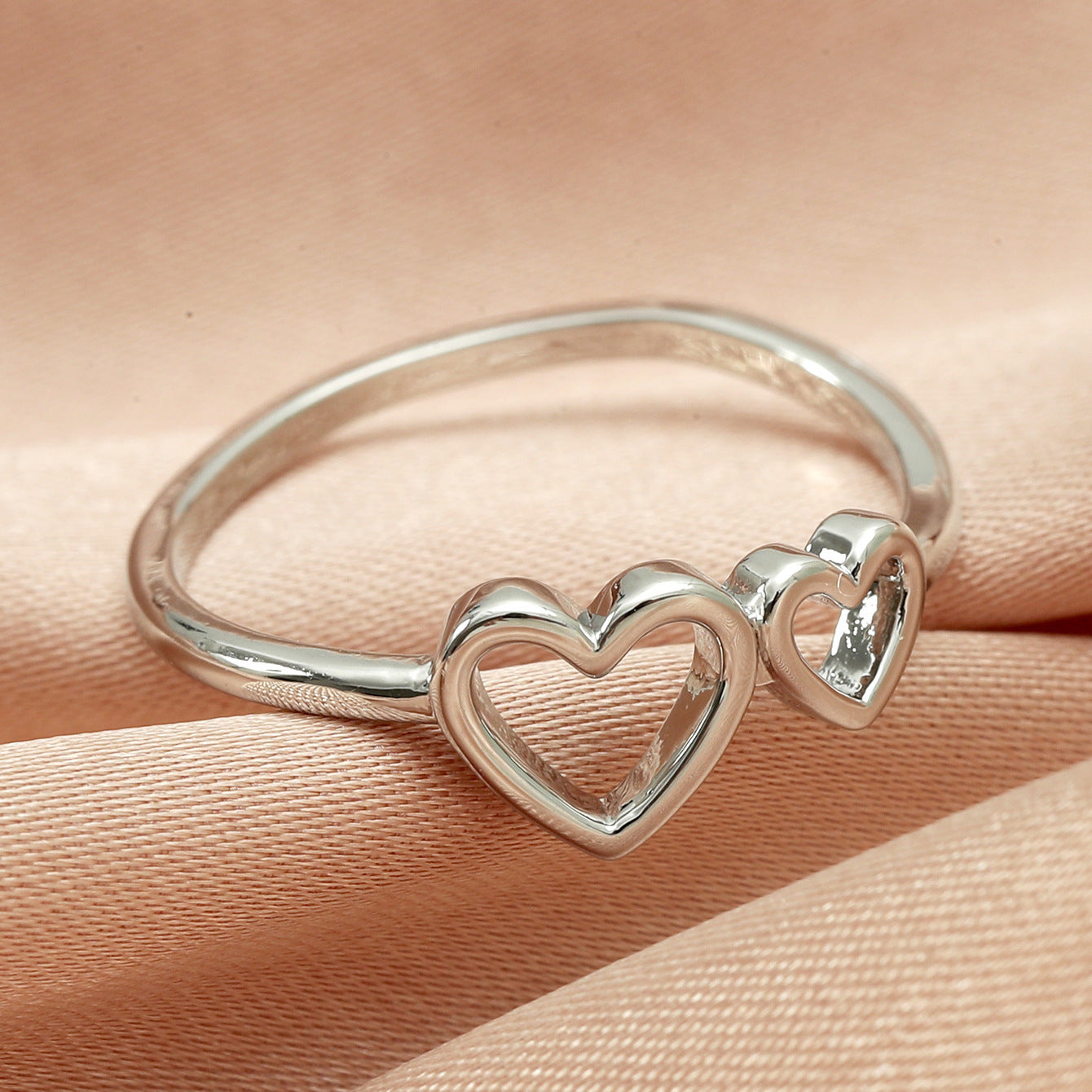 Vintage Double Heart Ring Copper Plated Geometric Jewelry