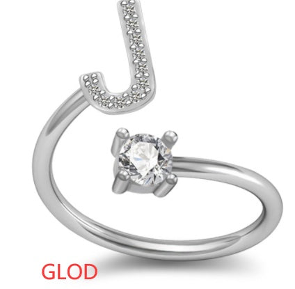 Womens Initial Rings Adjustable Copper Letter Ring With Sterling Silver Gem Inlay Fine European Jewelry A to Z