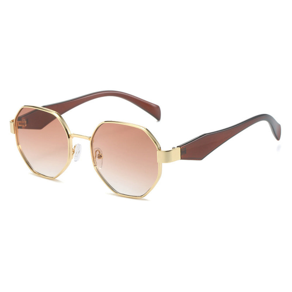 Womens Polygonal Sunglasses Large Rim Metal Frame Sun Glasses For Fashion Travel And Sun Protection Elegant Minimalist