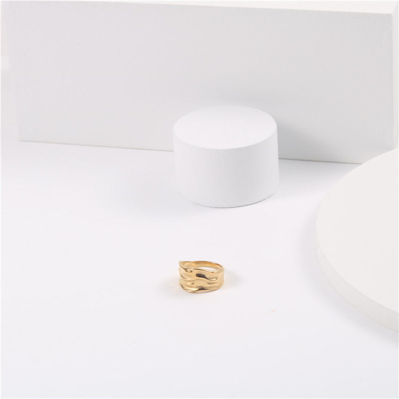 Women's Stainless Steel Ring with 18k Gold Plated Geometric Design Fashion Jewelry Statement Ring for Her Elegant Ring Gift for Women Designer Ring