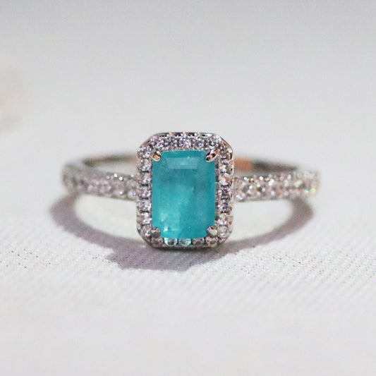 Crown Ring Synthetic Paraiba Crystal And Emerald Accent