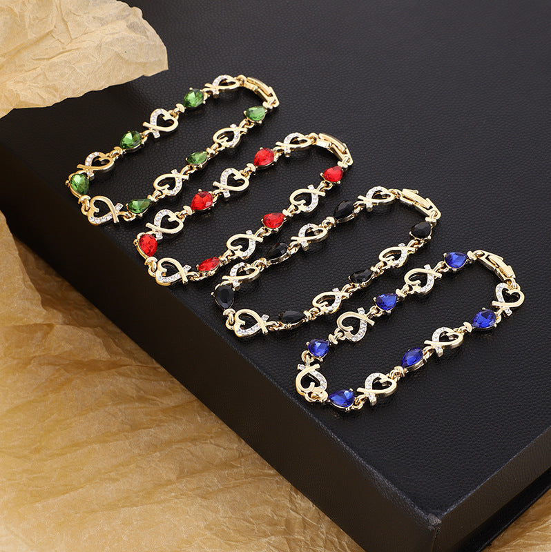 Korean Style Water Drop Alloy Bracelet With Zircon Gems Crystal Jewelry For Women And Girls Sparkle Style Glow