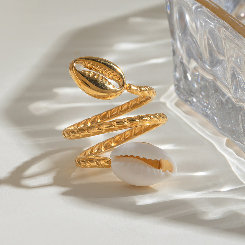 Stainless Steel Open Ring With Shell Zodiac Animal Design For Women Beach Vacation Accessory Everyday Wearable