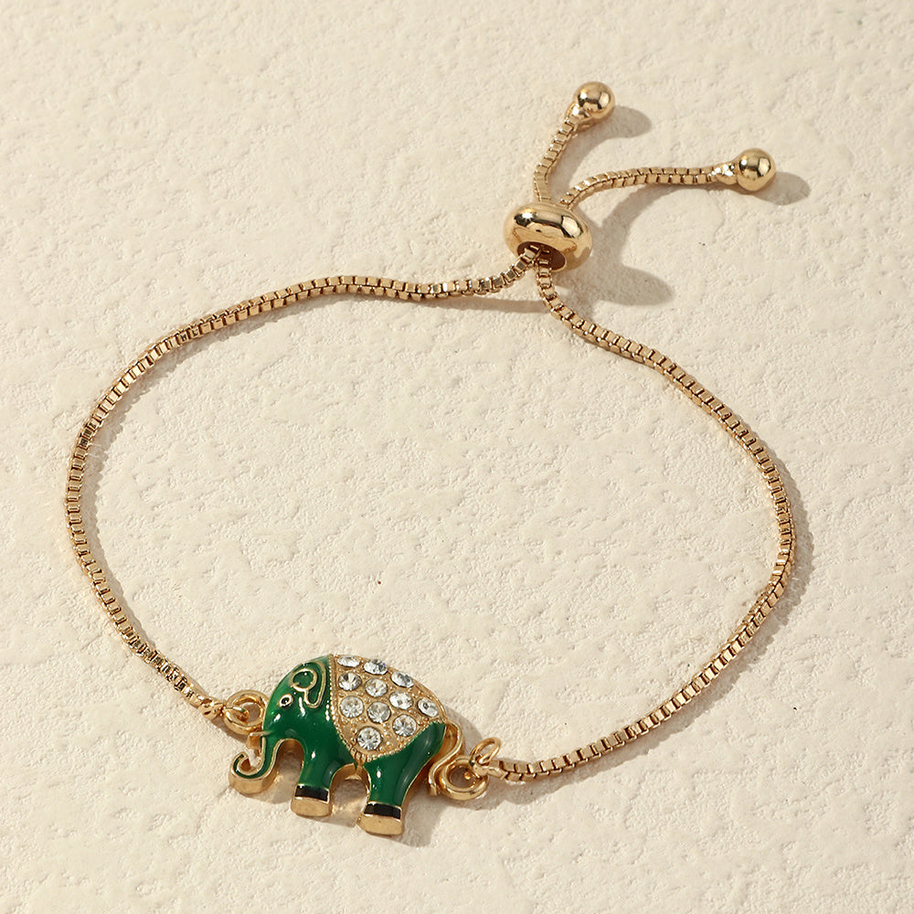 Elephant Bracelet for Women and Girls Alloy Animal Charm With Dripping Eye Ornaments European Fashion Jewelry Style