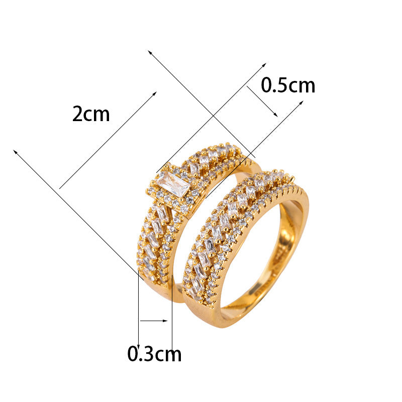 Womens Copper Ring Set With Zircon Stone Geometric Electroplated Jewelry European American Style Fashion Rings Pair